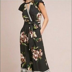 Anthropologie Black floral jumpsuit